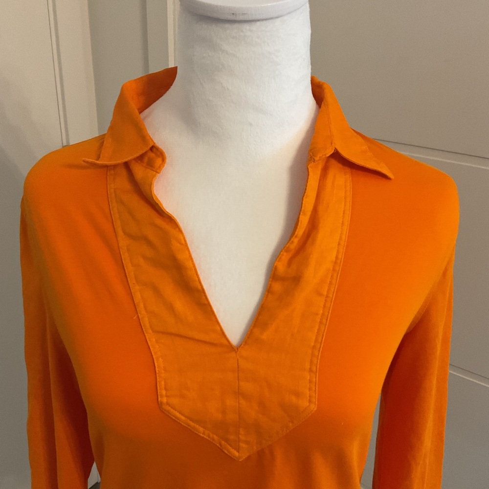 Ralph Lauren Vibrant Orange Collared Tunic with three-quarter sleeves. - Picture 5 of 7